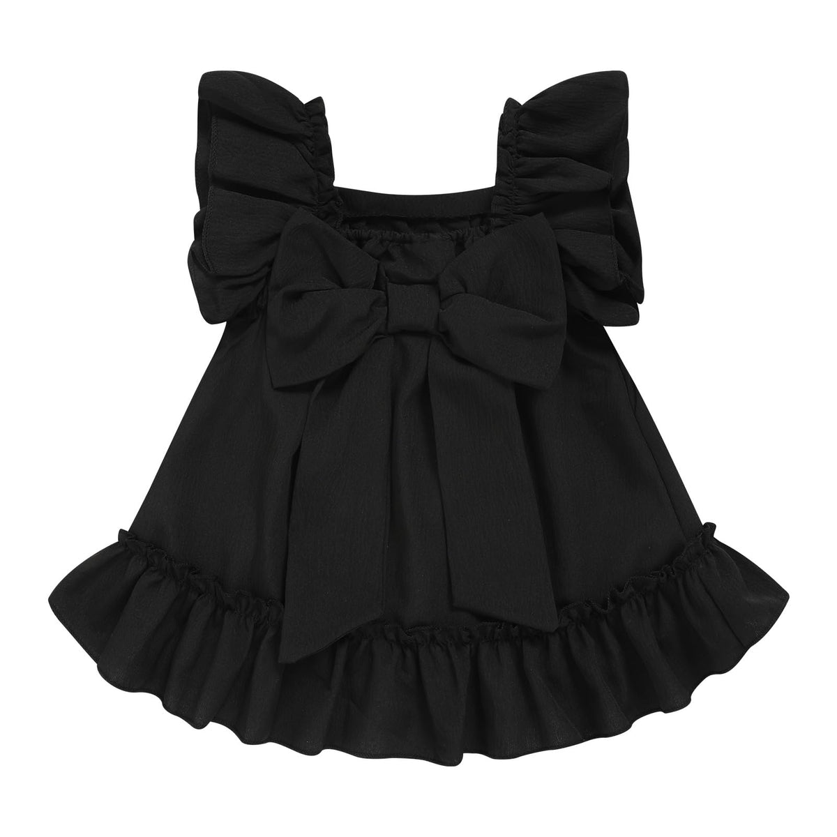 Toddler Girl Flutter Sleeve Dress, Back Bow Wrinkle Resistant Casual Outfit