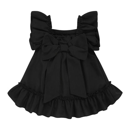 Toddler Girl Flutter Sleeve Dress, Back Bow Wrinkle Resistant Casual Outfit