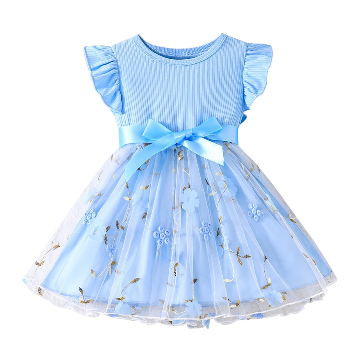 Toddler Baby Girls Tulle Tutu Dress Ruffle Sleeve Fluffy Dresses Cute Summer Sundress for Party Beach Casual