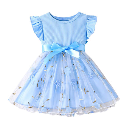 Toddler Baby Girls Tulle Tutu Dress Ruffle Sleeve Fluffy Dresses Cute Summer Sundress for Party Beach Casual