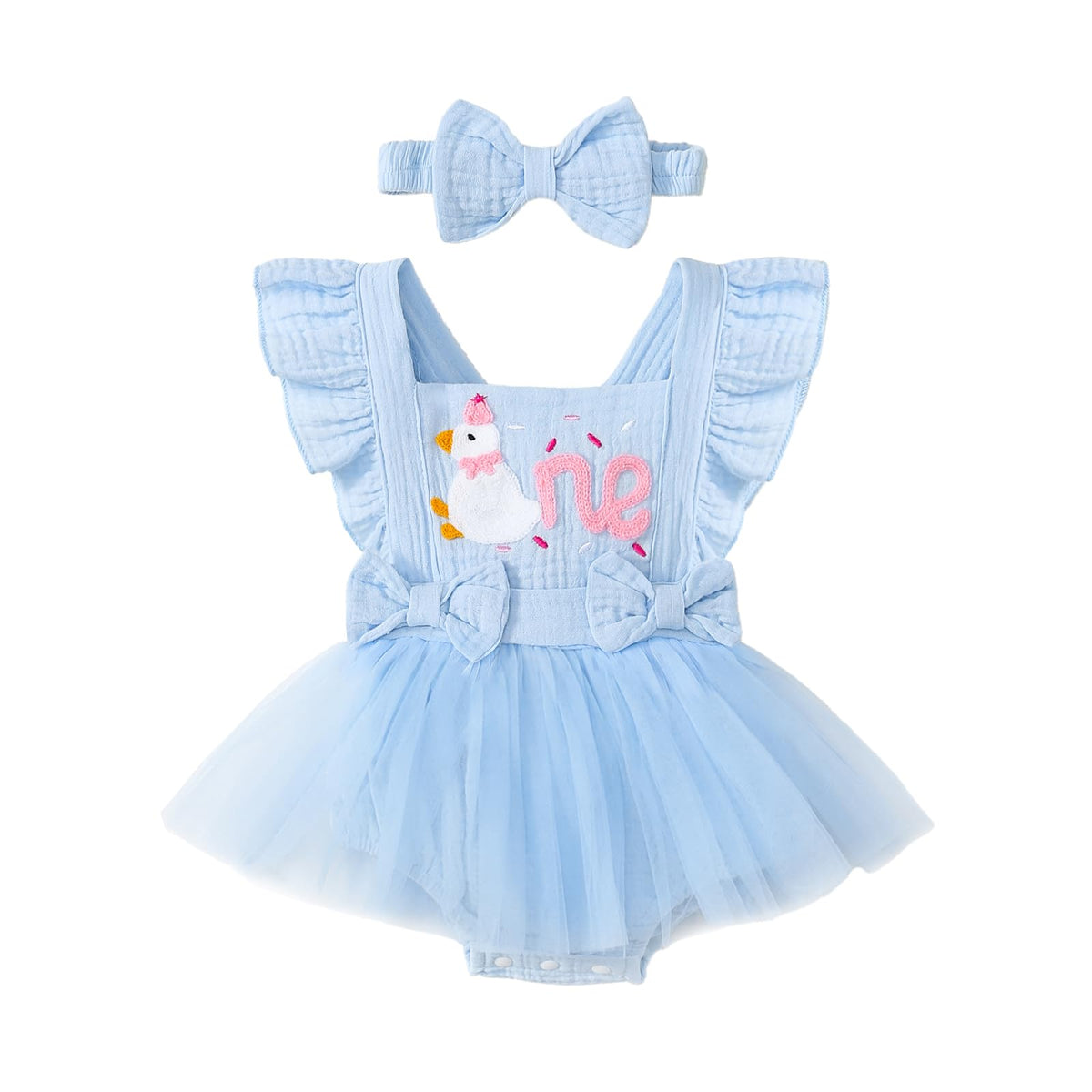 Baby Girl 1st Birthday Tulle Romper Dress Ruffle Bodysuit