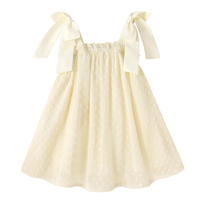 Happy Town Toddler Girl Dress Summer Boho Sleeveless Bowknot Strap Beach Party Swiss Dot Baby Sundress