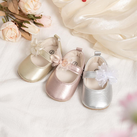 Meckior Infant Baby Girls Soft Sole Bowknot Princess Wedding Dress Mary Jane Flats Prewalker Newborn Light Baby Sneaker Shoes