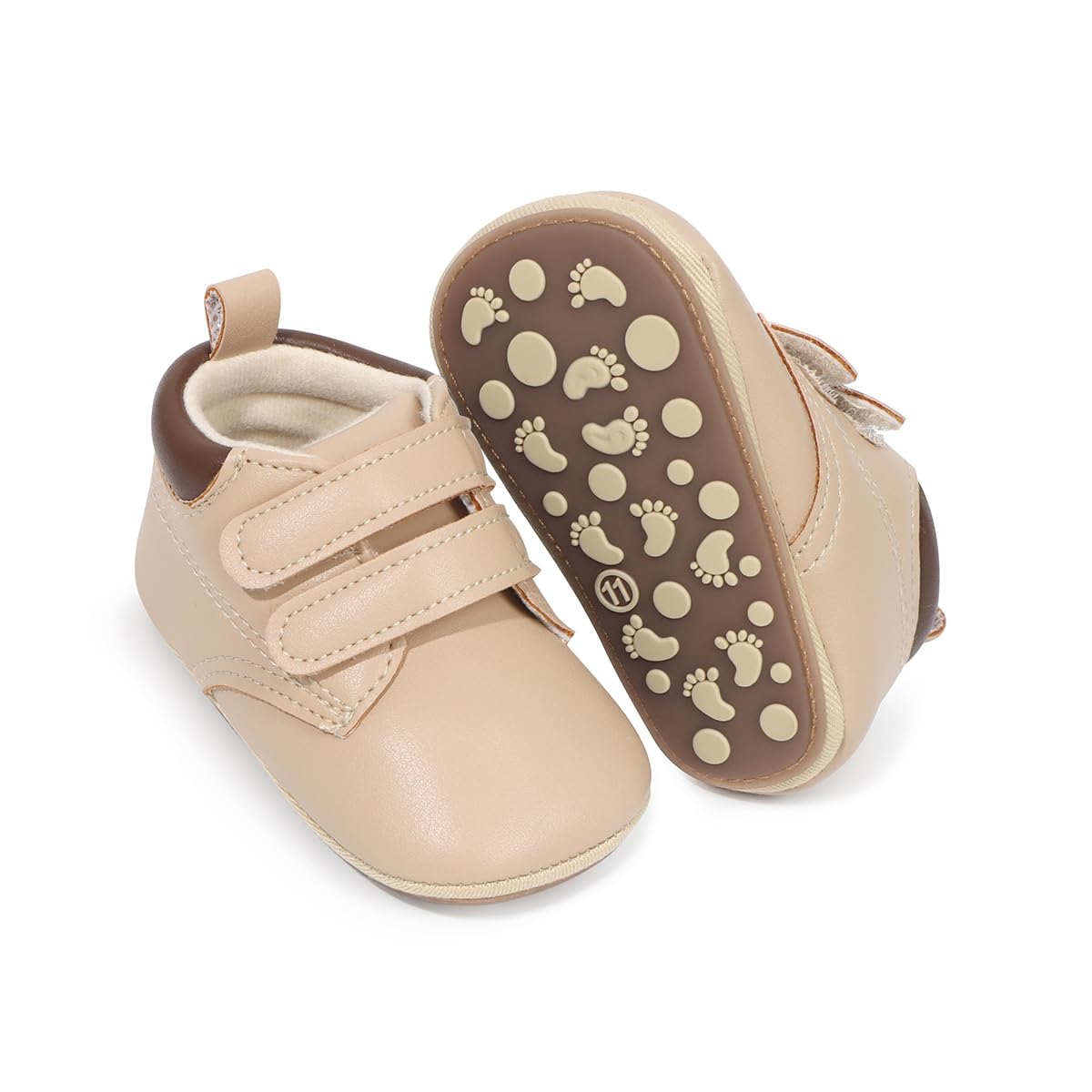 HsdsBebe Baby Boys Girls Pu Leather Hard Bottom Walking Sneakers Toddler Rubber Sole First Walkers Infant Cartoon Slippers Crib Shoes