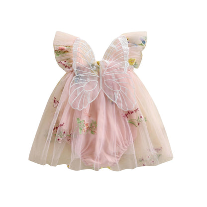 Infant Newborn Baby Girl Outfit Mesh Tulle Flower Butterfly Princess Dress