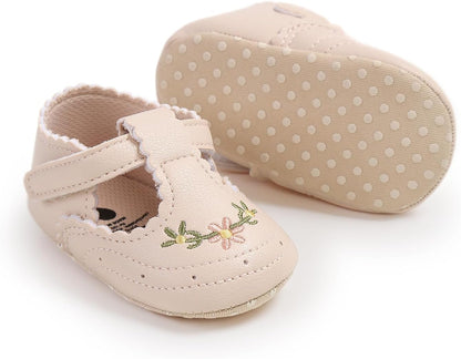 Baby Girls Mary Jane Flats Shoes with Non-Slip Soft Sole Toddler First Walkers Newborn Princess Dress Shoes