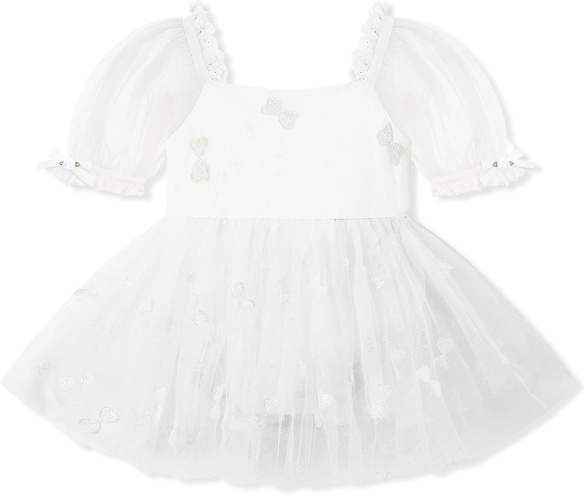 YALLET Baby Girl Dress Embroidery Tulle 1st Birthday Girl Outfit Puff Sleeve Lace Tulle Romper Newborn Dress for 0-24 Months