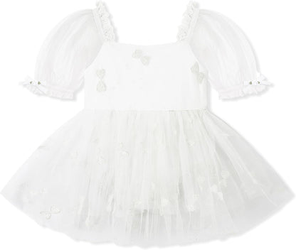 YALLET Baby Girl Dress Embroidery Tulle 1st Birthday Girl Outfit Puff Sleeve Lace Tulle Romper Newborn Dress for 0-24 Months