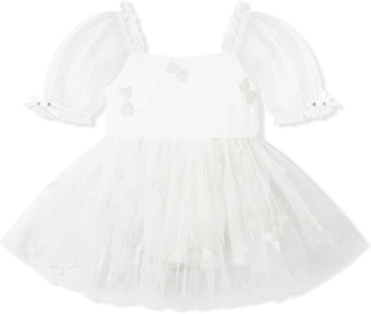 YALLET Baby Girl Dress Embroidery Tulle 1st Birthday Girl Outfit Puff Sleeve Lace Tulle Romper Newborn Dress for 0-24 Months