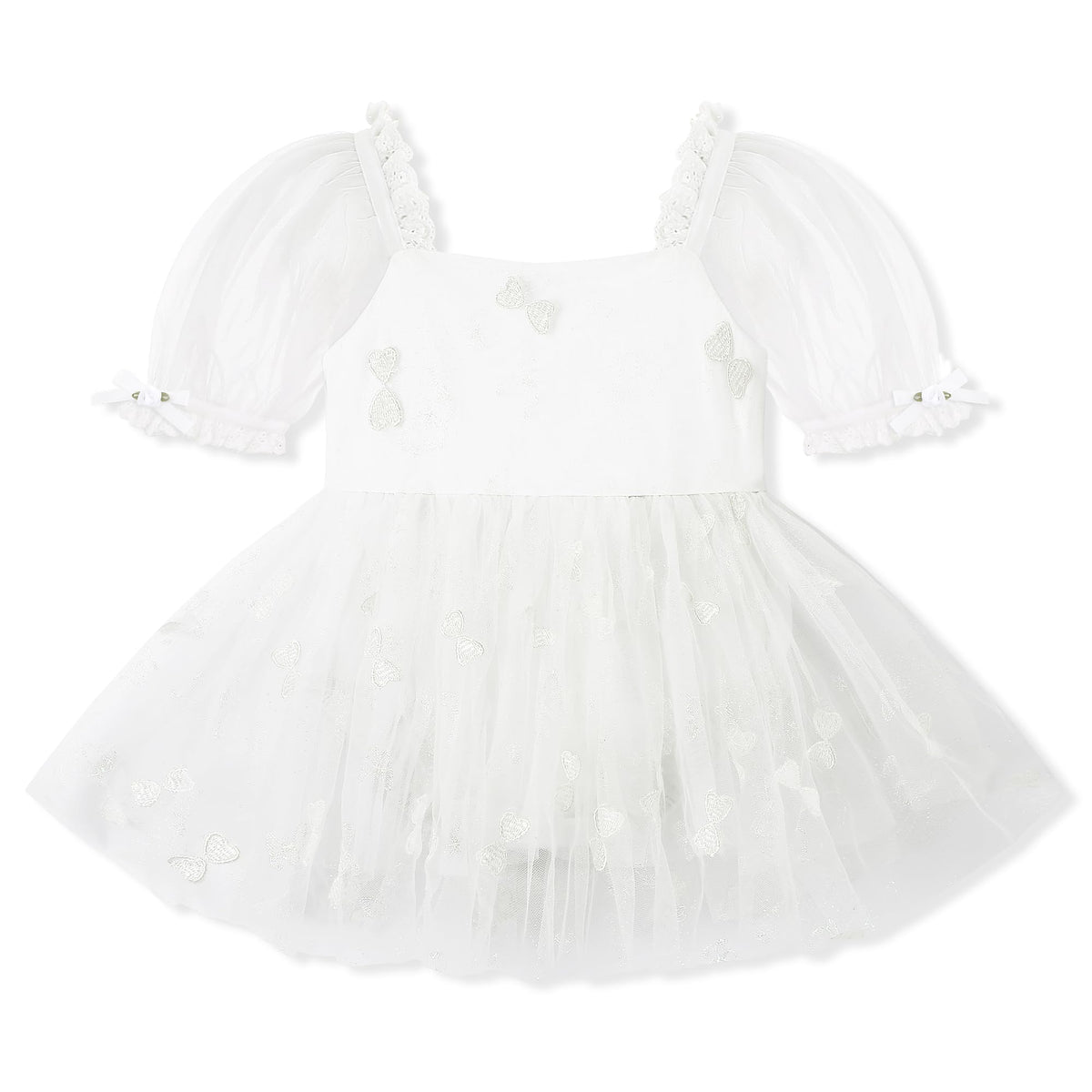 YALLET Baby Girl Dress Embroidery Tulle 1st Birthday Girl Outfit Puff Sleeve Lace Tulle Romper Newborn Dress for 0-24 Months