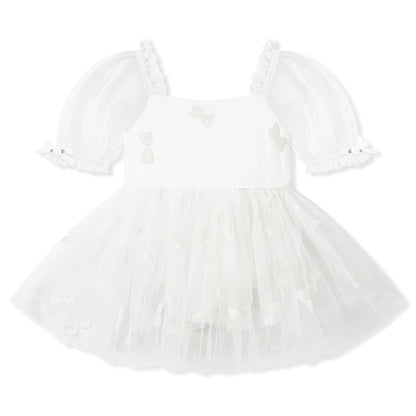 YALLET Baby Girl Dress Embroidery Tulle 1st Birthday Girl Outfit Puff Sleeve Lace Tulle Romper Newborn Dress for 0-24 Months
