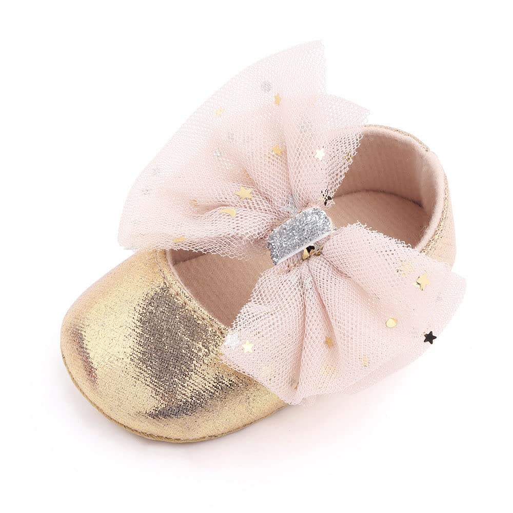 Infant Baby Girls Princess Wedding Dress Mary Jane Flats,Toddler Soft Sole Prewalker Sparkly Lightweight Shoes