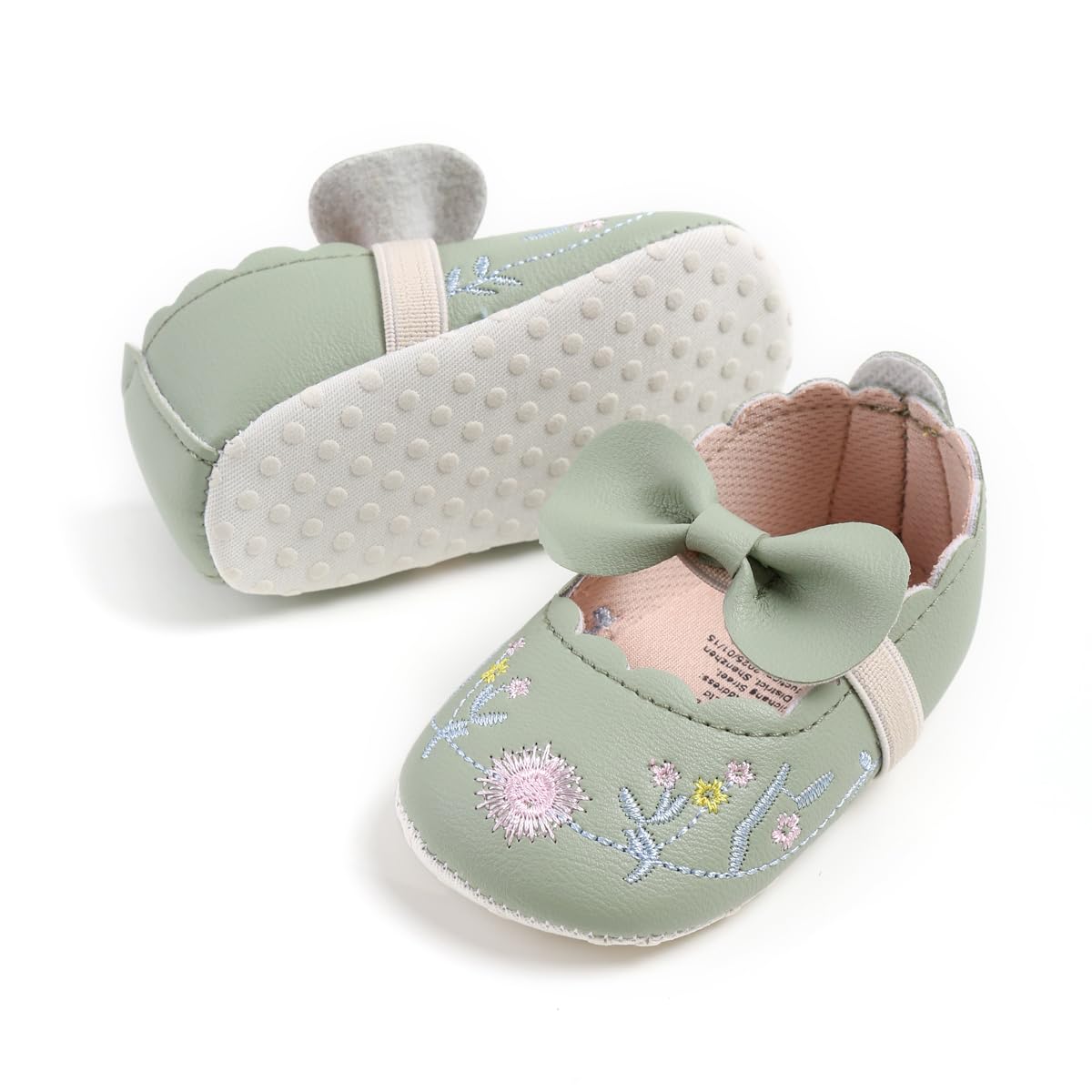 Baby Girls Mary Jane Flats with Bowknot Floral Princess Wedding Dress Shoes Soft Newborn Infant Crib First Walkers Prewalker