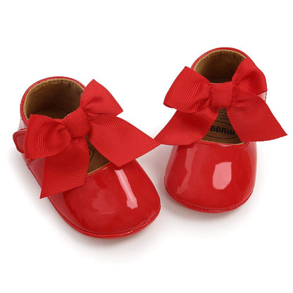 Baby Girls Mary Jane Flats with Bowknot Floral Princess Wedding Dress Shoes Soft Newborn Infant Crib First Walkers Prewalker