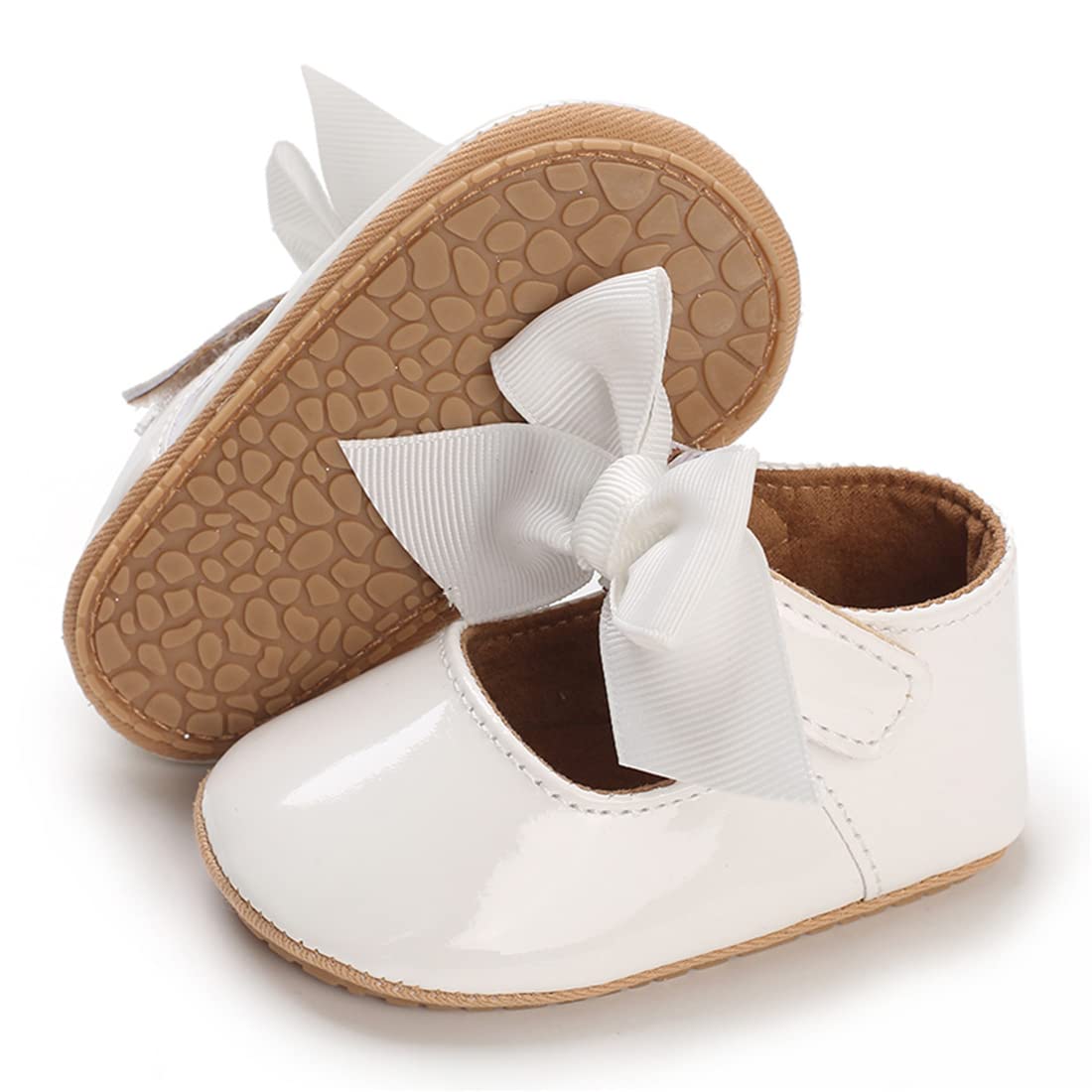 E-FAK Baby Girls Shoes Mary Jane Flats Shoes Anti-Slip Soft Rubber Sole Toddler First Walkers Princess Dress Shoes