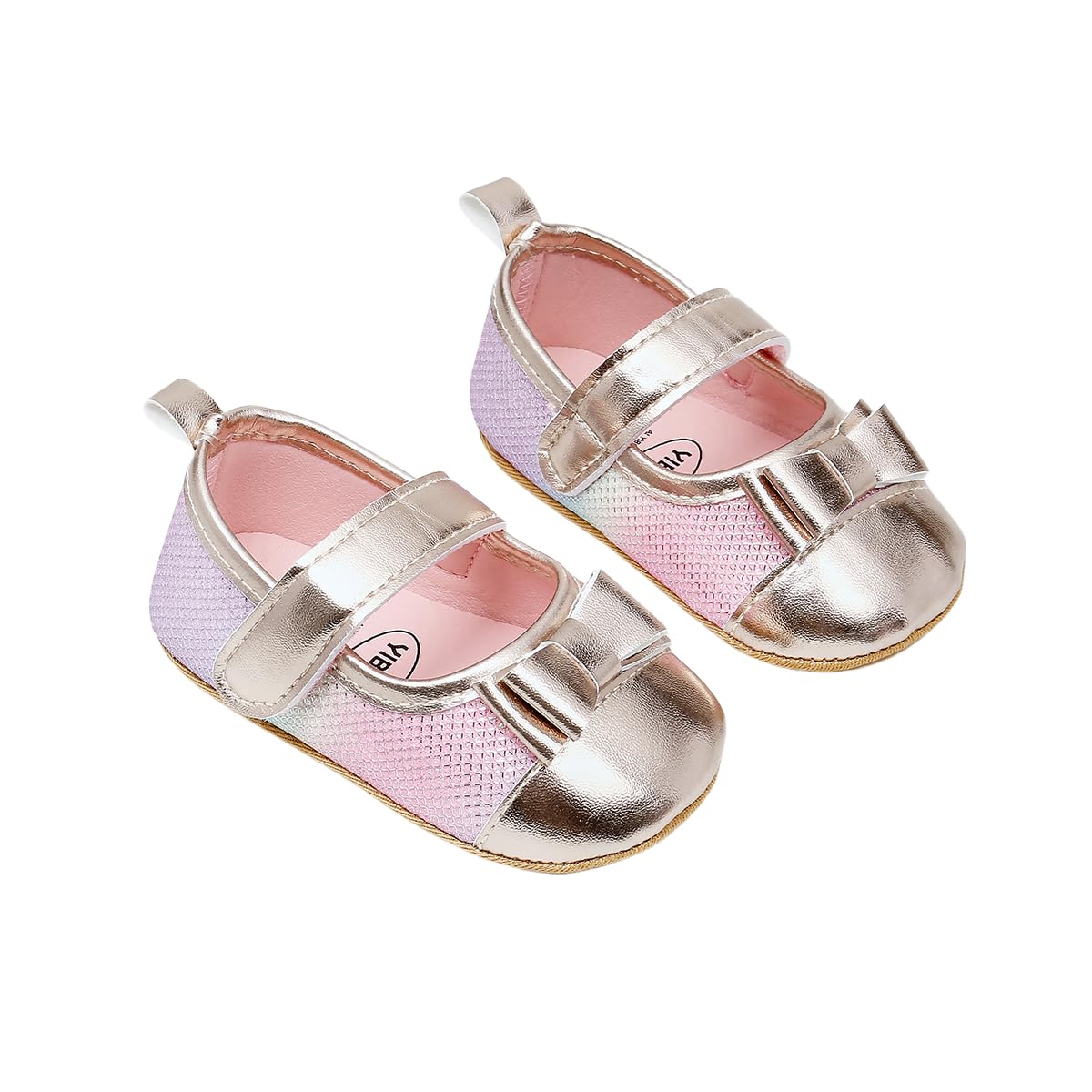 Fashion Gold Bow Baby Girl Shoes Soft Sole Crib Shoes for Infant & Toddler, Non-Slip First Walkers Newborn Baby Mary Jane Flats