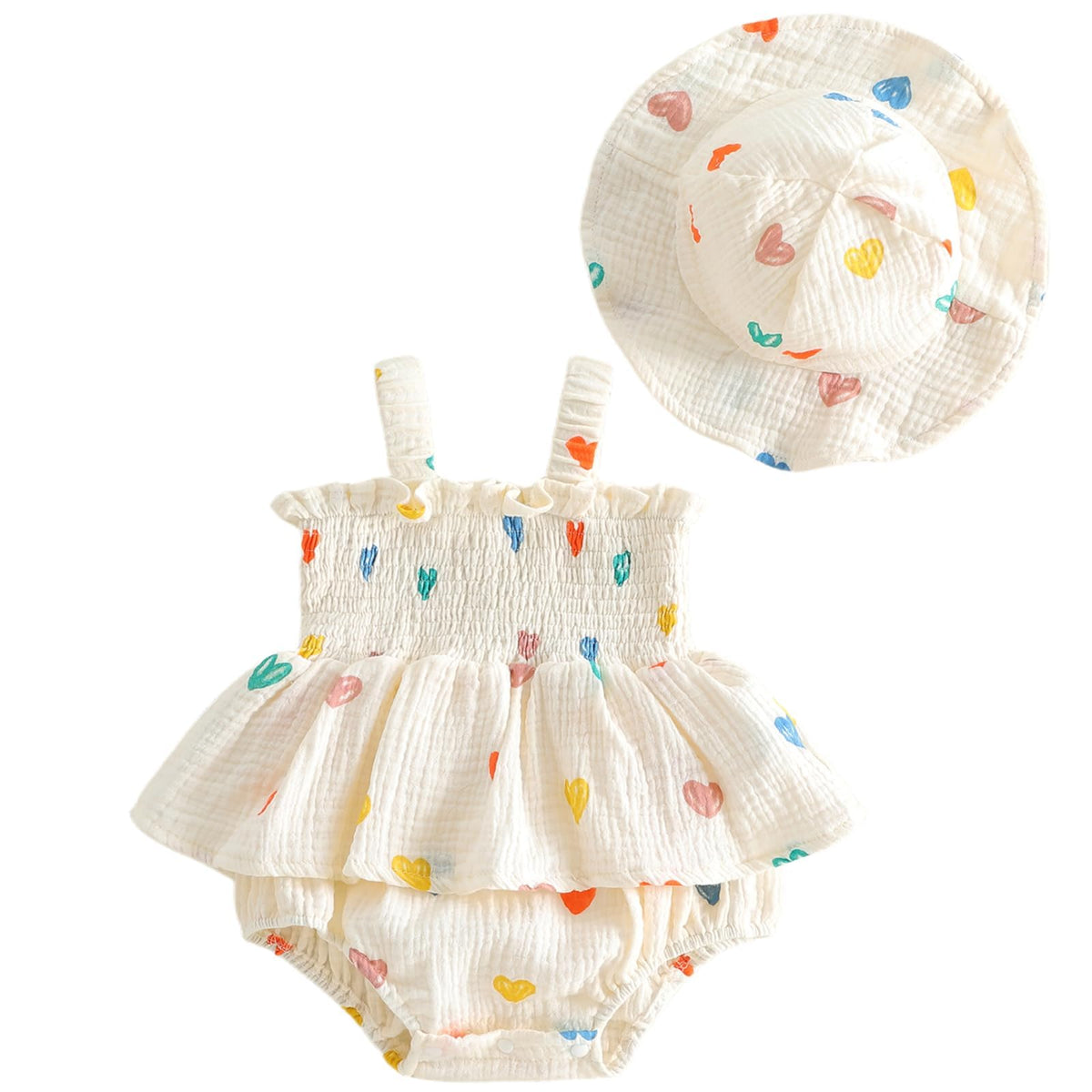 Mubineo Baby Girl Clothes Summer Dress Cotton Linen Romper Sleeveless Smocked Rompers Sun Dress Hat Skirt Boho Outfits