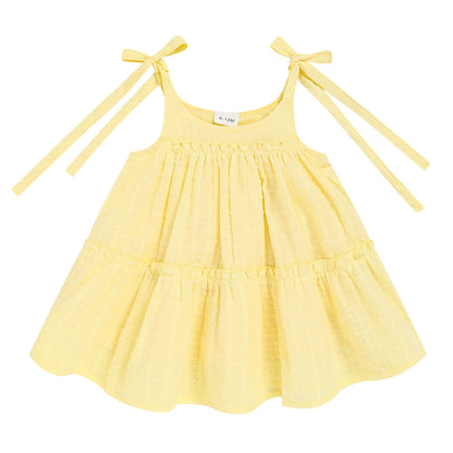 Toddler Baby Girl Summer Dress - Sleeveless Dot Tiered Sundress with Adjustable Tie-Shoulders for Beach, Party, Photos