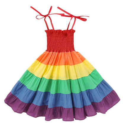 YOUNGER TREE Toddler Baby Girls Rainbow Dress Princess Sleeveless Halter Beach Tutu Sundress