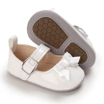 Baby Girls Mary Jane Flats, Non Slip Soft Sole, PU Leather Bowknot Dress Shoes, Newborn Infant Toddler First Walker, 0-18 Months