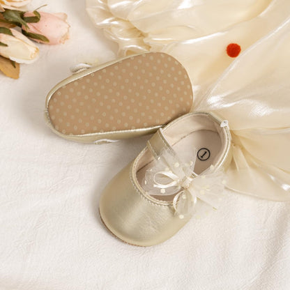 Meckior Infant Baby Girls Soft Sole Bowknot Princess Wedding Dress Mary Jane Flats Prewalker Newborn Light Baby Sneaker Shoes