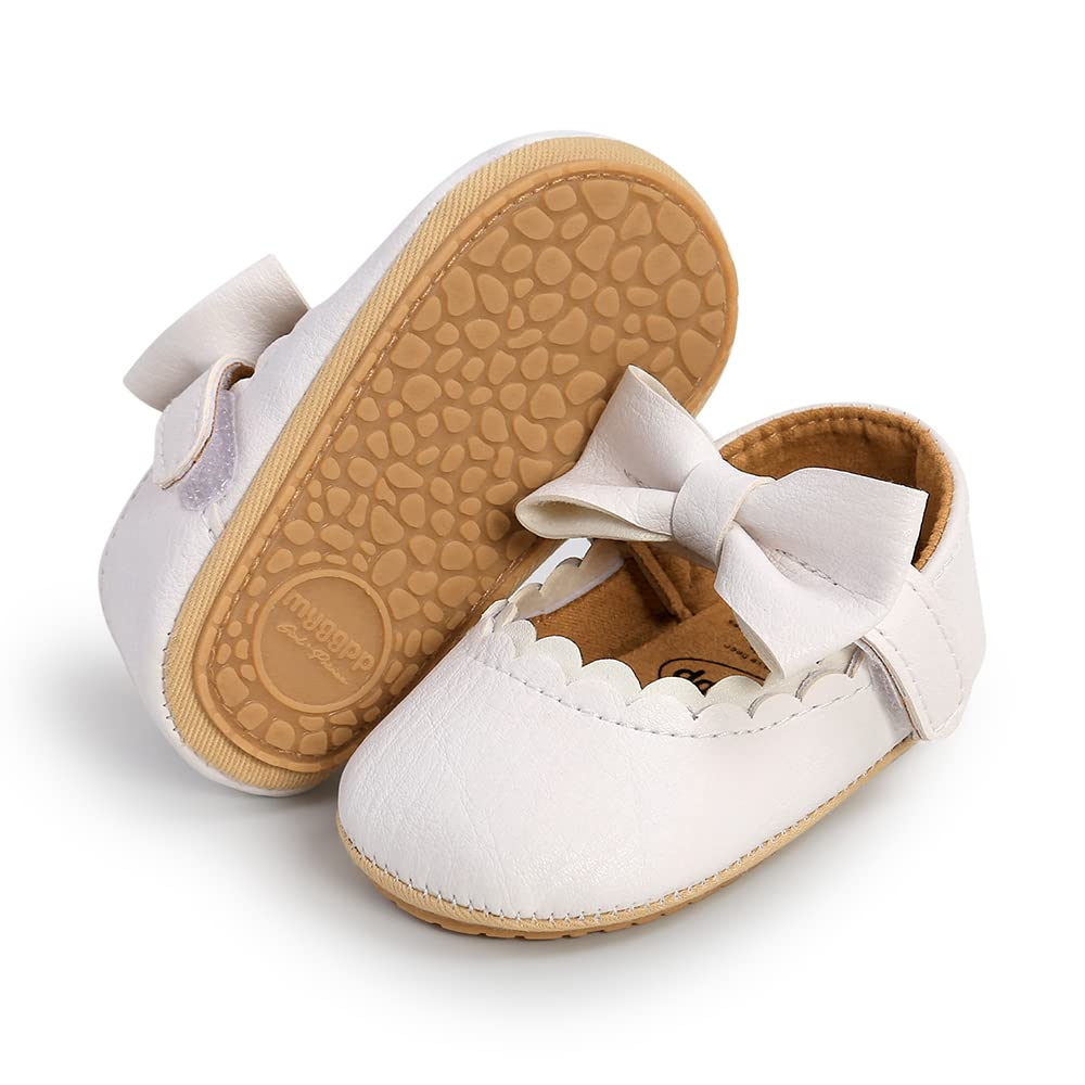 E-FAK Baby Girls Shoes Mary Jane Flats Shoes Anti-Slip Soft Rubber Sole Toddler First Walkers Princess Dress Shoes