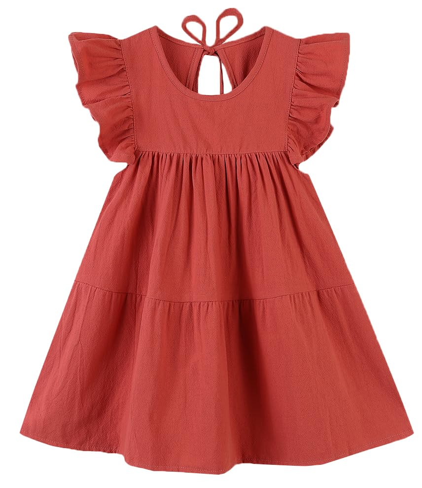 Toddler Dress Baby Girls Cotton Linen Ruffle Sleeve Tiered Swing Casual Summer Boho Dresses