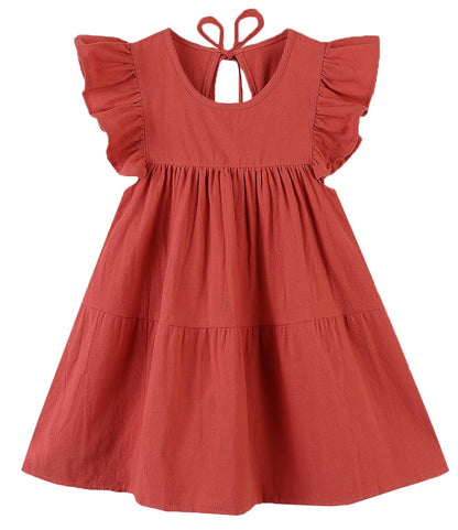Toddler Dress Baby Girls Cotton Linen Ruffle Sleeve Tiered Swing Casual Summer Boho Dresses