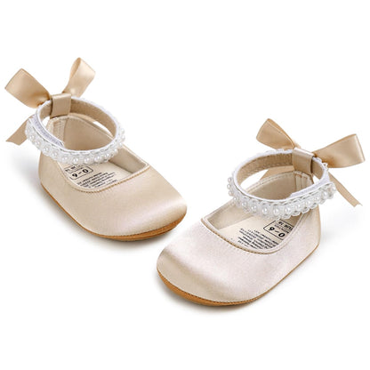 HsdsBebe Baby Girls Mary Jane Flats - Infant Newborn Walking Sneakers Soft Rubber Sole Princess Wedding Shoes
