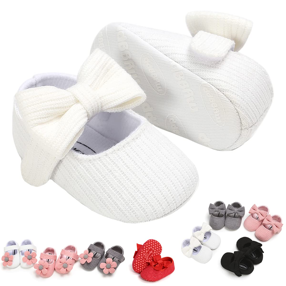 Baby Girls Mary Jane Flats with Bowknot Floral Princess Wedding Dress Shoes Soft Newborn Infant Crib First Walkers Prewalker