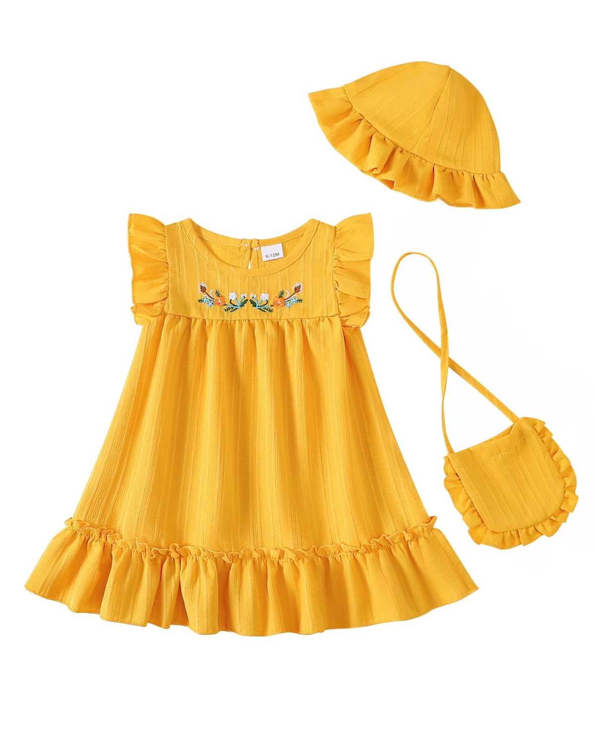 SODLON Baby Girl Dress Summer Clothes Infant Floral Boho Dresses Ruffle Linen Toddler Girls Casual Sundress with Hat and Bag