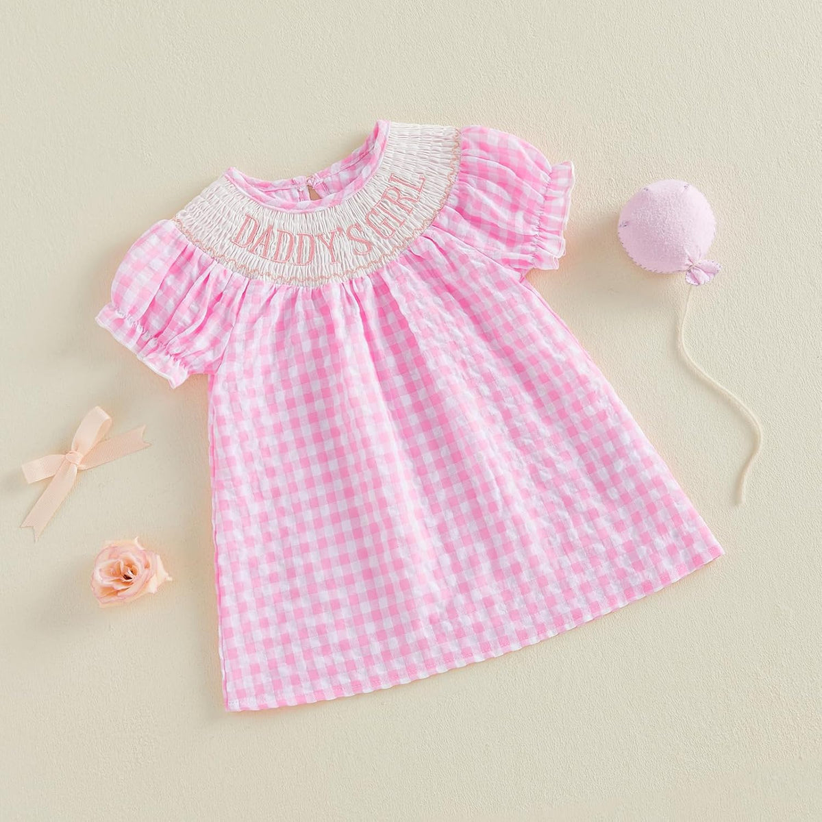 Toddler Little Baby Girl 4th of July Dress Puff Short Sleeve Stripes Smocked Dresses Kids Fourth of July Outfit