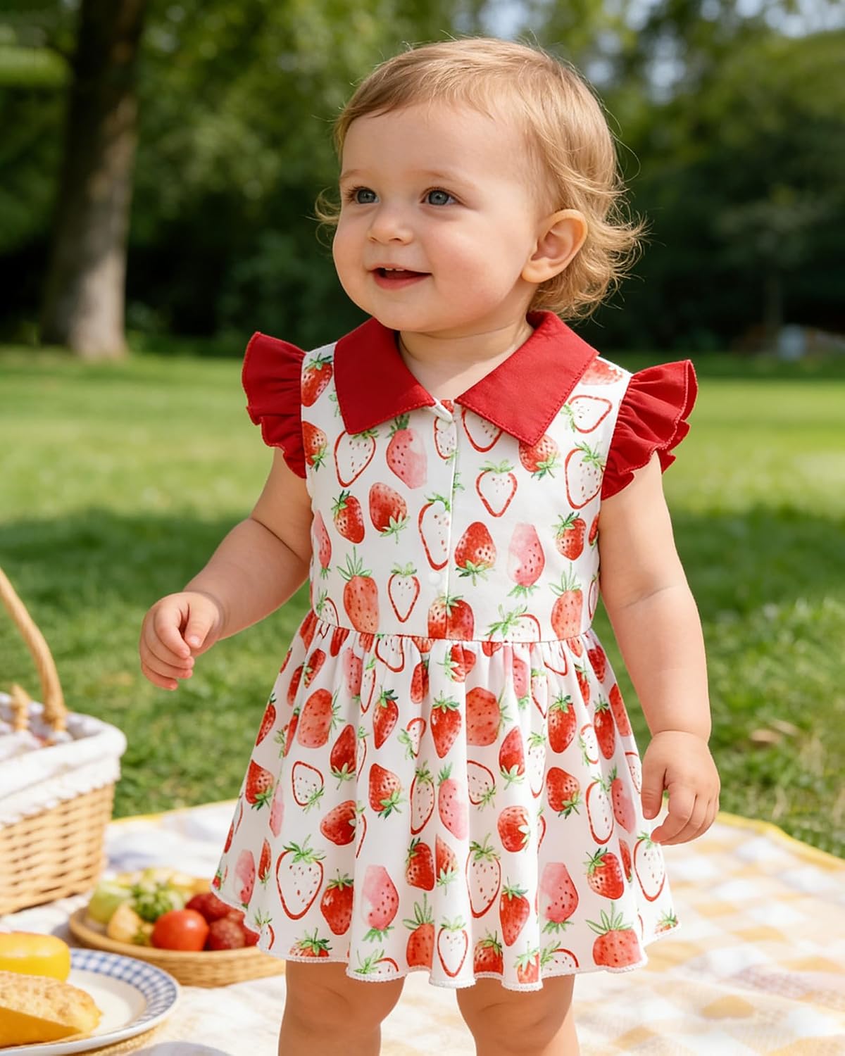 YALLET Baby Girl Flutter Sleeves Polo Dress Snap Bottom Romper Outfit 0-24M