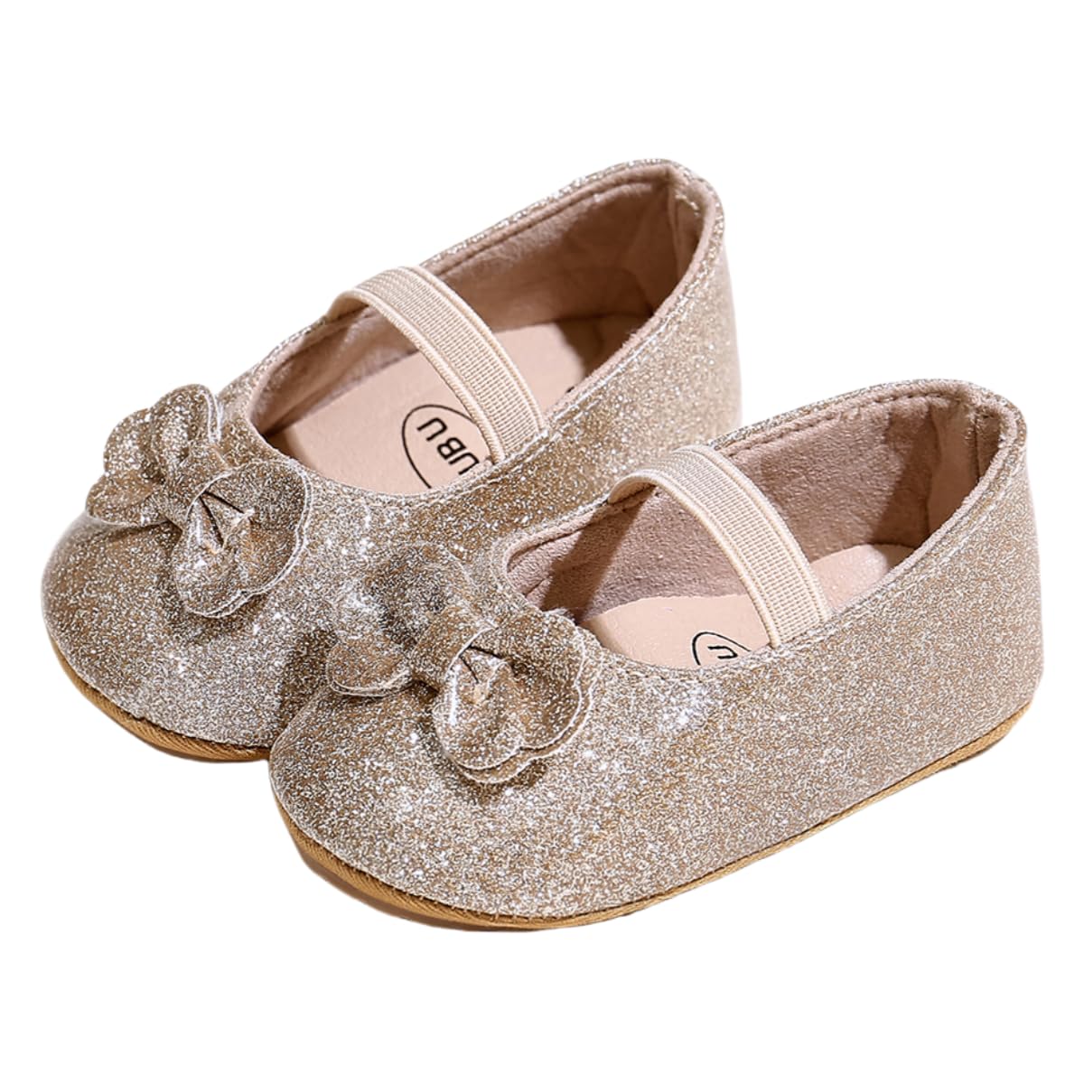 Fashion Gold Bow Baby Girl Shoes Soft Sole Crib Shoes for Infant & Toddler, Non-Slip First Walkers Newborn Baby Mary Jane Flats
