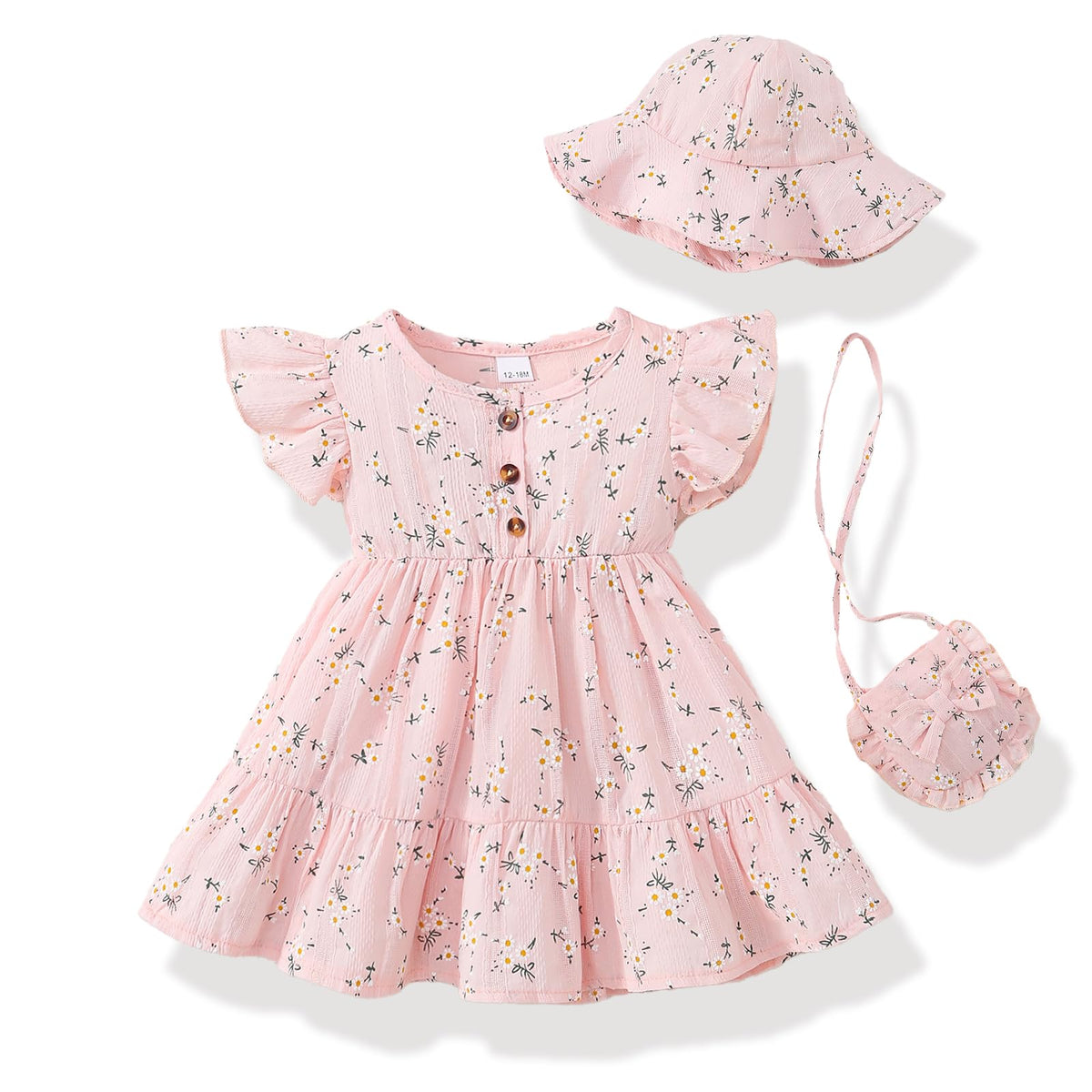 Toddler Girl Summer 3 Piece Ruffle Dress Set A-Line Sundress