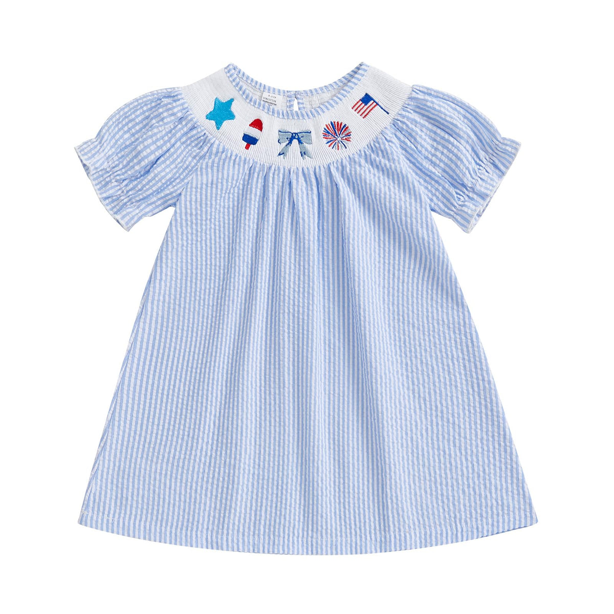 Toddler Little Baby Girl 4th of July Dress Puff Short Sleeve Stripes Smocked Dresses Kids Fourth of July Outfit
