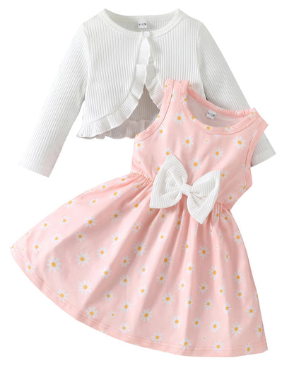 Rosibel Toddler Baby Girls Dress and Cotton Cardigan Set for 6M-3T