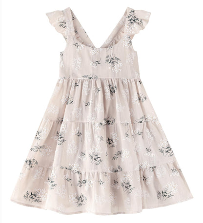 GSVIBK Girls Linen Cotton Dress Flutter Sleeve Back Cross Dress Toddler A-Line Skater Dress Baby Girl Halter Casual Sundress