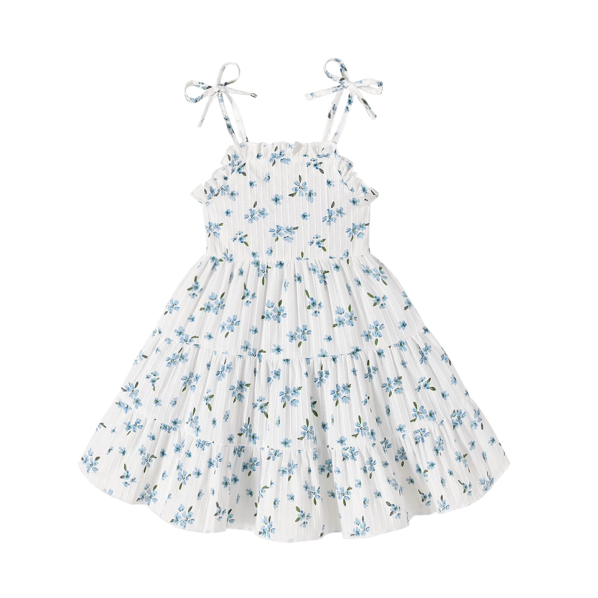 JEELLIGULAR Toddler Girl Summer Dress Tie Strap Sleeveless Sundress White/Floral/Denim Beach Dresses for Baby Girls 12M-6Y