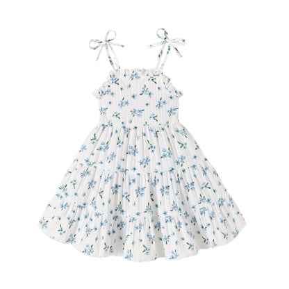 JEELLIGULAR Toddler Girl Summer Dress Tie Strap Sleeveless Sundress White/Floral/Denim Beach Dresses for Baby Girls 12M-6Y