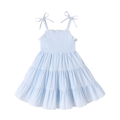 JEELLIGULAR Toddler Girl Summer Dress Tie Strap Sleeveless Sundress White/Floral/Denim Beach Dresses for Baby Girls 12M-6Y