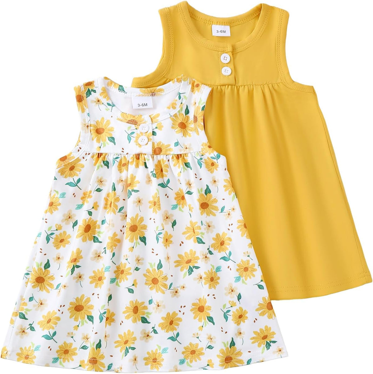 Baby Girl Dress Clothes 2-Pack Sleeveless Solid Printed Cute Baby Dresses
