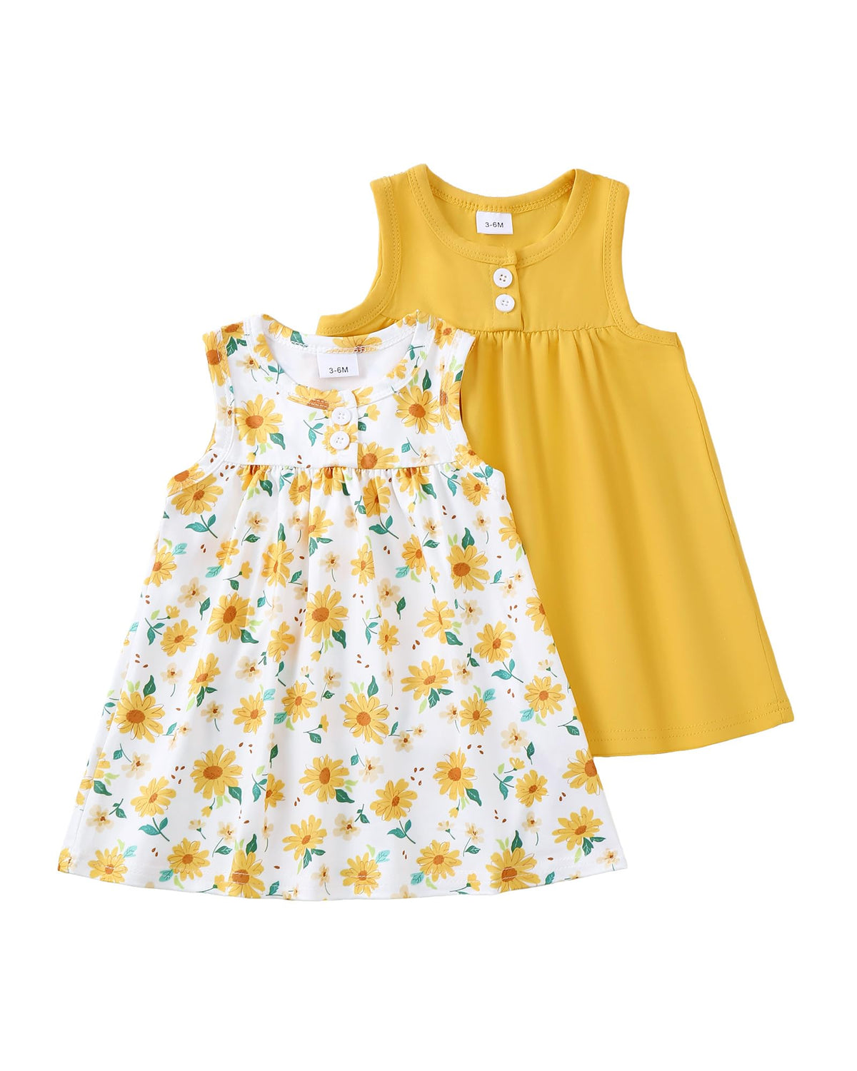 Baby Girl Dress Clothes 2-Pack Sleeveless Solid Printed Cute Baby Dresses
