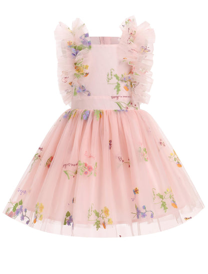 Girls Birthday Party Dress Ruffle Sleeve Sequin Dots Floral Tulle Princess Wedding Pageant Formal Bance Gown