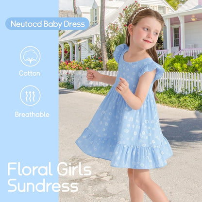 Toddler Girls Backless Cotton Floral Dress, Ruffle Flutter Sleeve,18M-6Y
