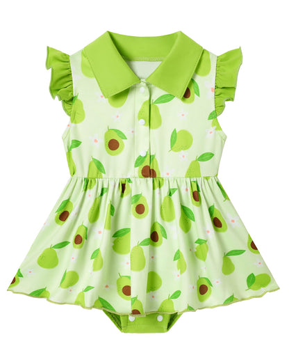 YALLET Baby Girl Flutter Sleeves Polo Dress Snap Bottom Romper Outfit 0-24M