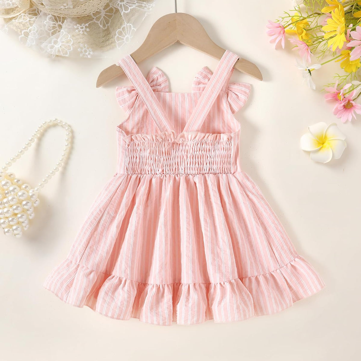 Infant Baby Girl Beach Sundress Casual Sleeveless Smocked Boho Dress Halter Ruffle Toddler Summer Outfits