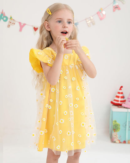 Kucnuzki Baby Girl Clothes Toddler Girls Summer Fairy Tulle Dress Ruffle Fly Sleeve Casual Sundress Cute Outfit for Kids