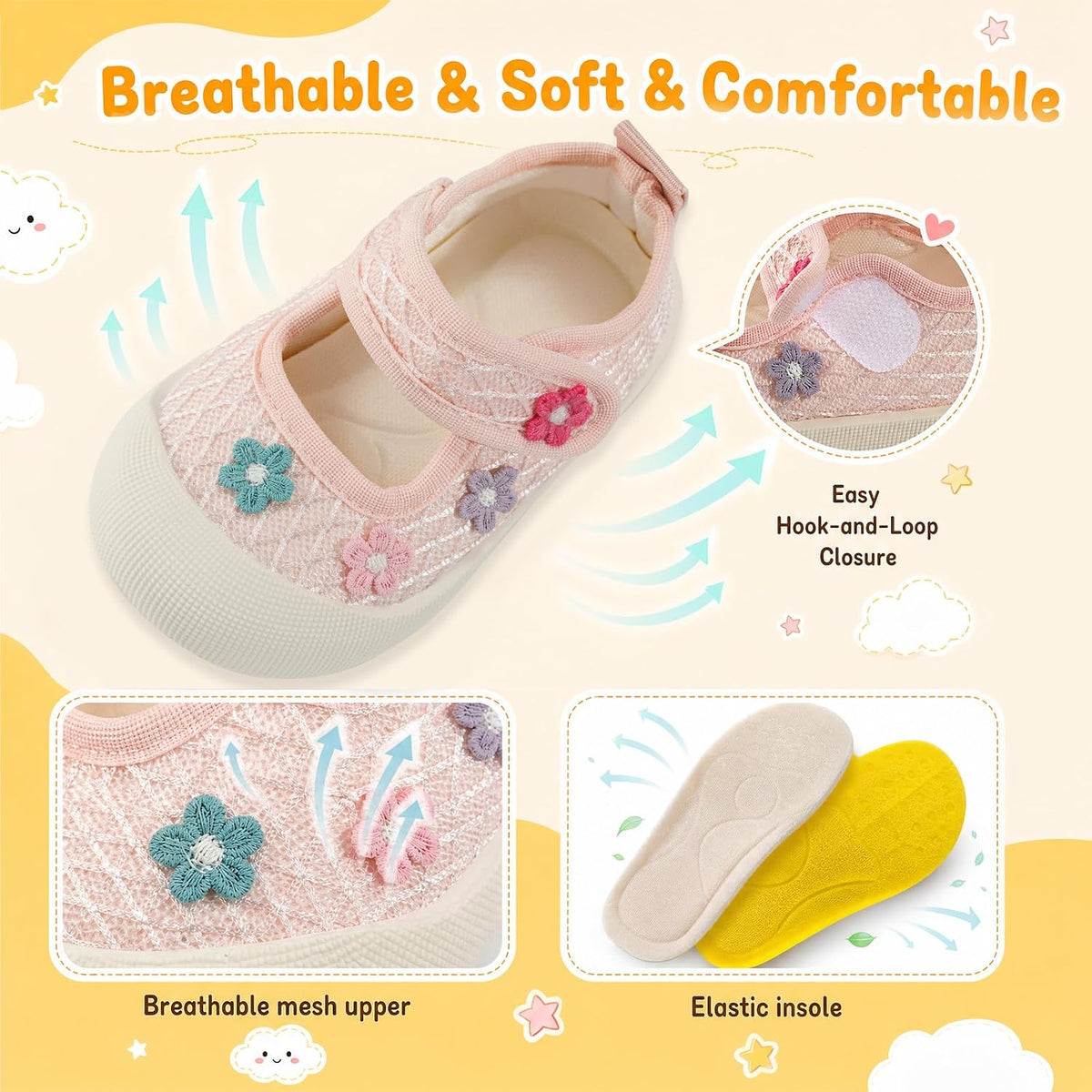 GEMYSE Baby Girls Shoes Non-Slip Infant First Walker Sneakers