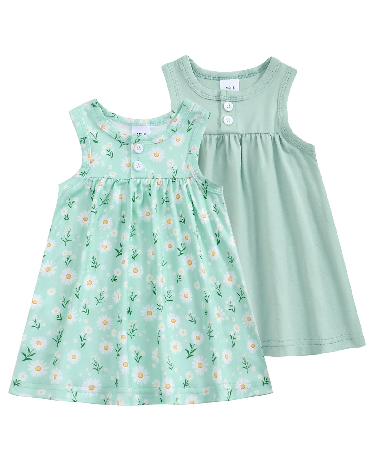 Baby Girl Dress Clothes 2-Pack Sleeveless Solid Printed Cute Baby Dresses
